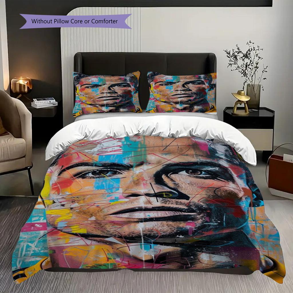 Cristiano Ronaldos Goal Triumph Bedding (1 * duvet cover + 2 * pillowcase, without core) 2D Flat Bedding set Soft and comfortable