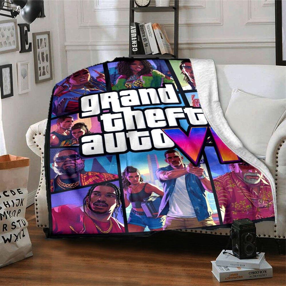 1pc Grand Theft Auto Soft Flannel Blanket with Designer Print A cozy blanket for all seasons, perfect for the couch, bed, office