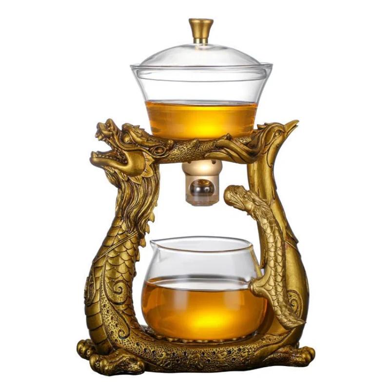 Transparent Semiautomatic Tea Pot Set with Dragon and Phoenix Auspicious Craftsmanship Suitable for Kung Fu
