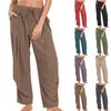Women's Mid Rise Drawstring Wide Leg Pants Loose Fit Straight Leg Linen Trousers Solid Color Pocket Casual Lounge Summer Pants