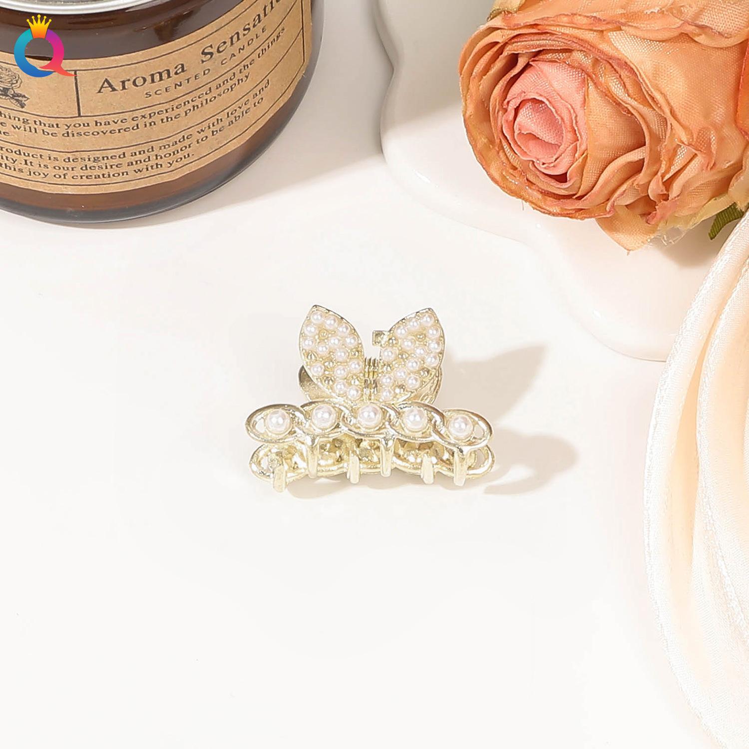 

Мини-заколка для волос со стразами и жемчугом в стиле ретро с бриллиантами и цветком-звездой для женщин и девочек, заколка-краб, маленькие шпильки, аксессуары для волос в виде крабов