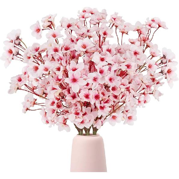 Artificial Cherry Blossom Branches, 6 Pcs Faux Silk Cherry Blossom Flowers Fake Spring Cherry Blossom Floral Stems for Vase Wedding Table 6 PCS