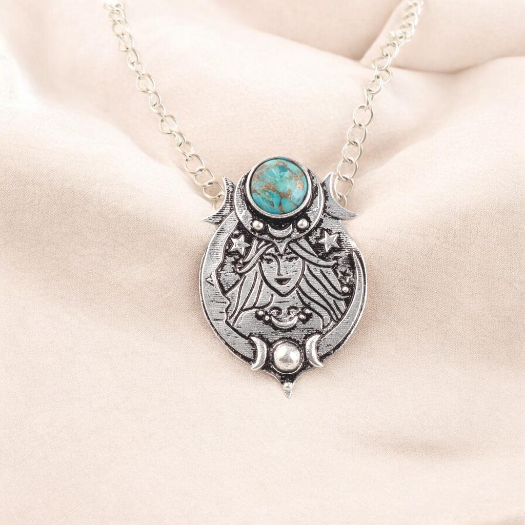 Pendente in Argento Ossidato 925 con Gemma Turchese Rame Naturale Blu 1.63" CP-22-46