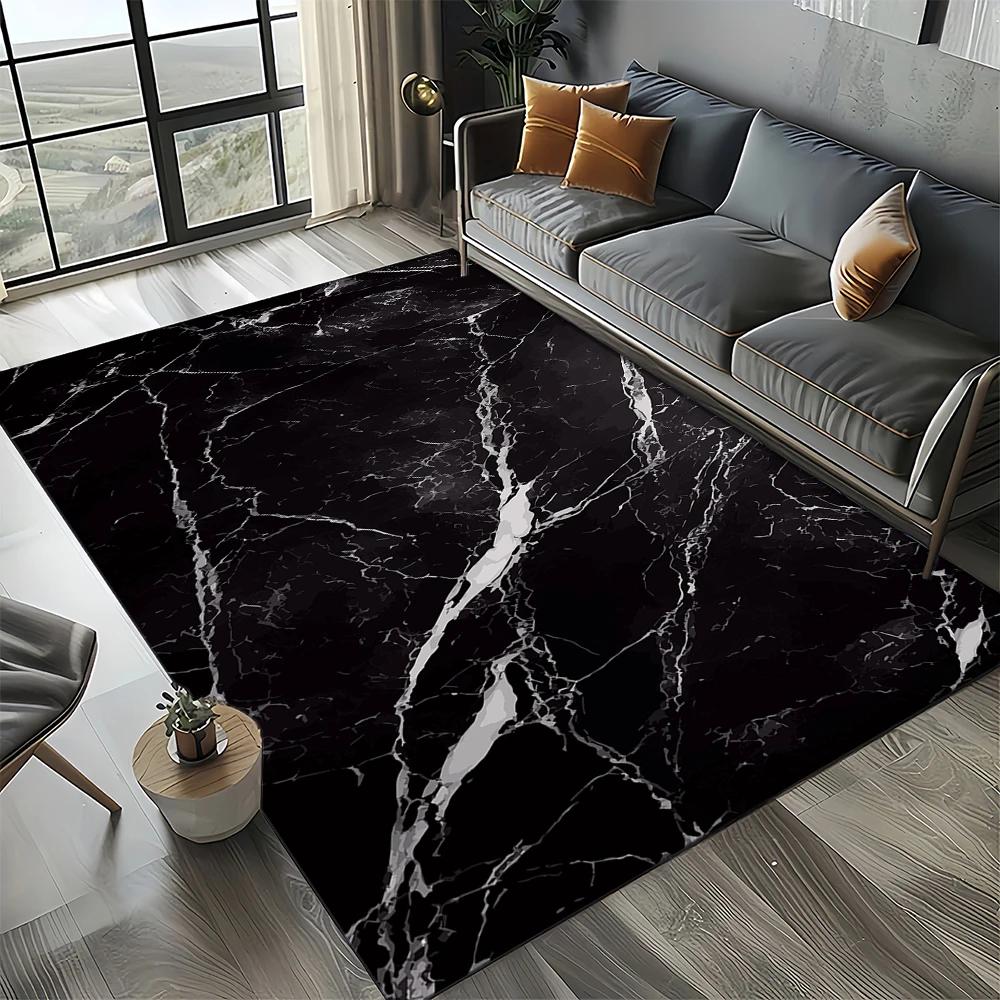 2025 New Style Fashion Marble Black White Gold Stone Carpet Rug for Living Room Bedroom Home Sofa Decoration,Non-slip Floor Mat