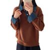 Women's Loose Polo Collar Denim Patchwork Two-Piece Sweater - Autumn Winter 2026 Knitwear Fashion Top