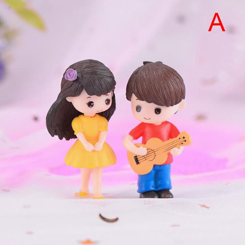 2pcs/set Mini Stool Lovers Couple Animals House Tree Fairy Garden Miniatures DIY Micro Landscape Decor Terrarium Action Figures