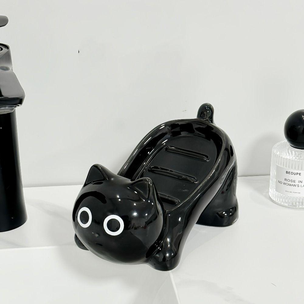 Cute Cat Soap Box Ceramic Bathroom Storage Rack Tray Container Soap Dish  Drainage Rack