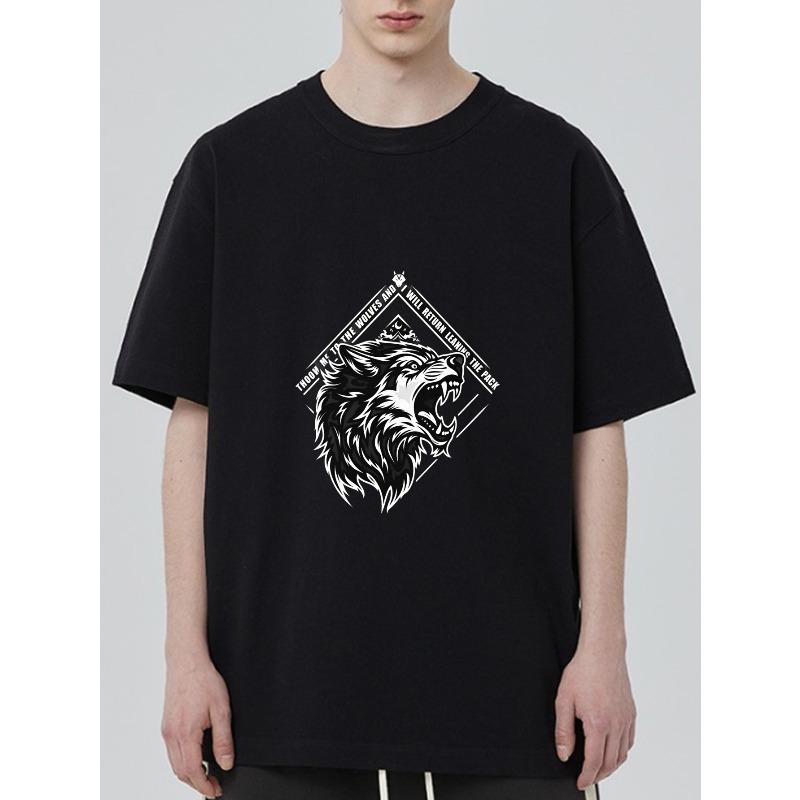 

Black T Shirt With Wolf Head And Text Design For Casual Wear XXXXL чорний