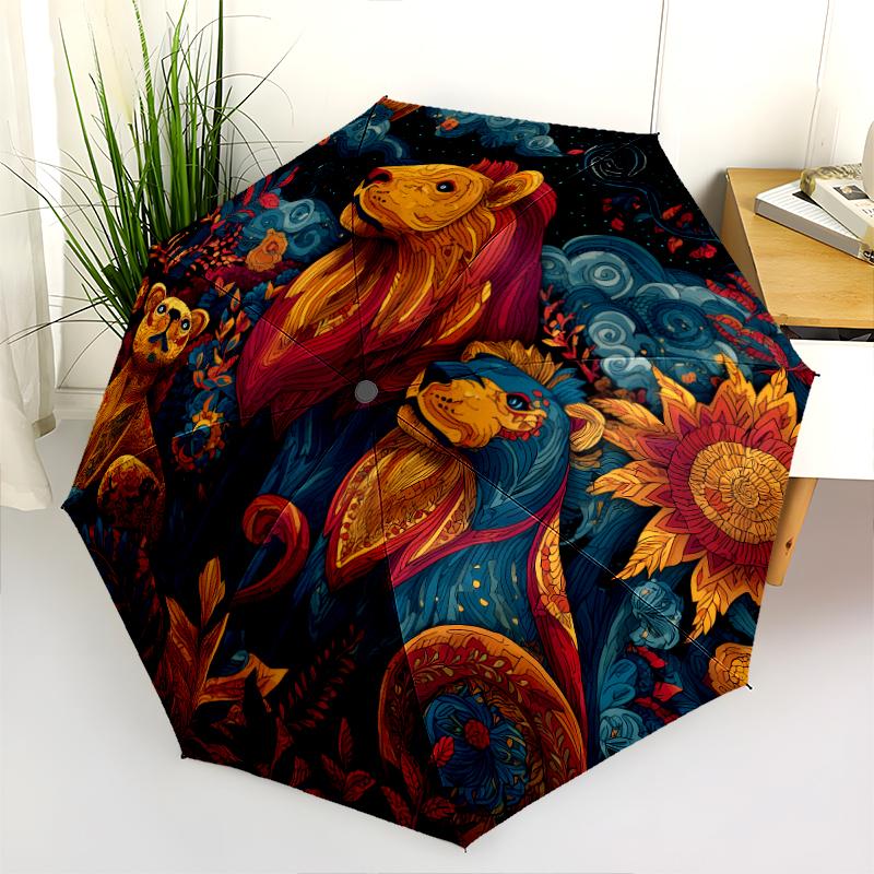 Lion Pattern, Automatic Folding Umbrella, Portable and Foldable Design, 8 Ribs, a Christmas or Birthday Gift.