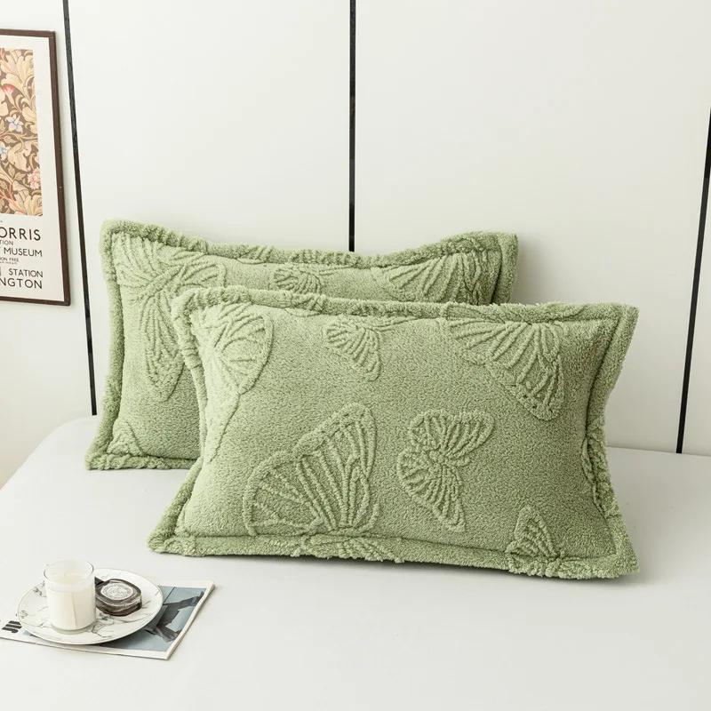 2 Pcs Winter Soft Warm Thicken Pillowcases Butterfly Jacquard Velvet Pillows Cases 48x74cm Sofa Home Decor Cushion Cover