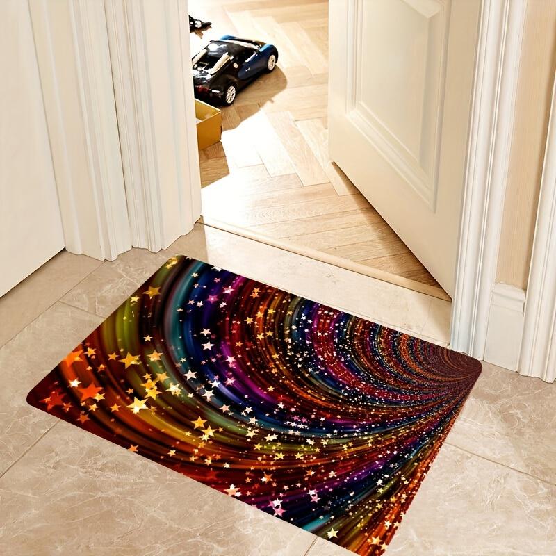 Rainbow Visual Vortex Heart Star Print Area Rug, Aesthetic Colorful Swirl Floor Mat for Bathroom Kitchen, Washable Decor Carpet