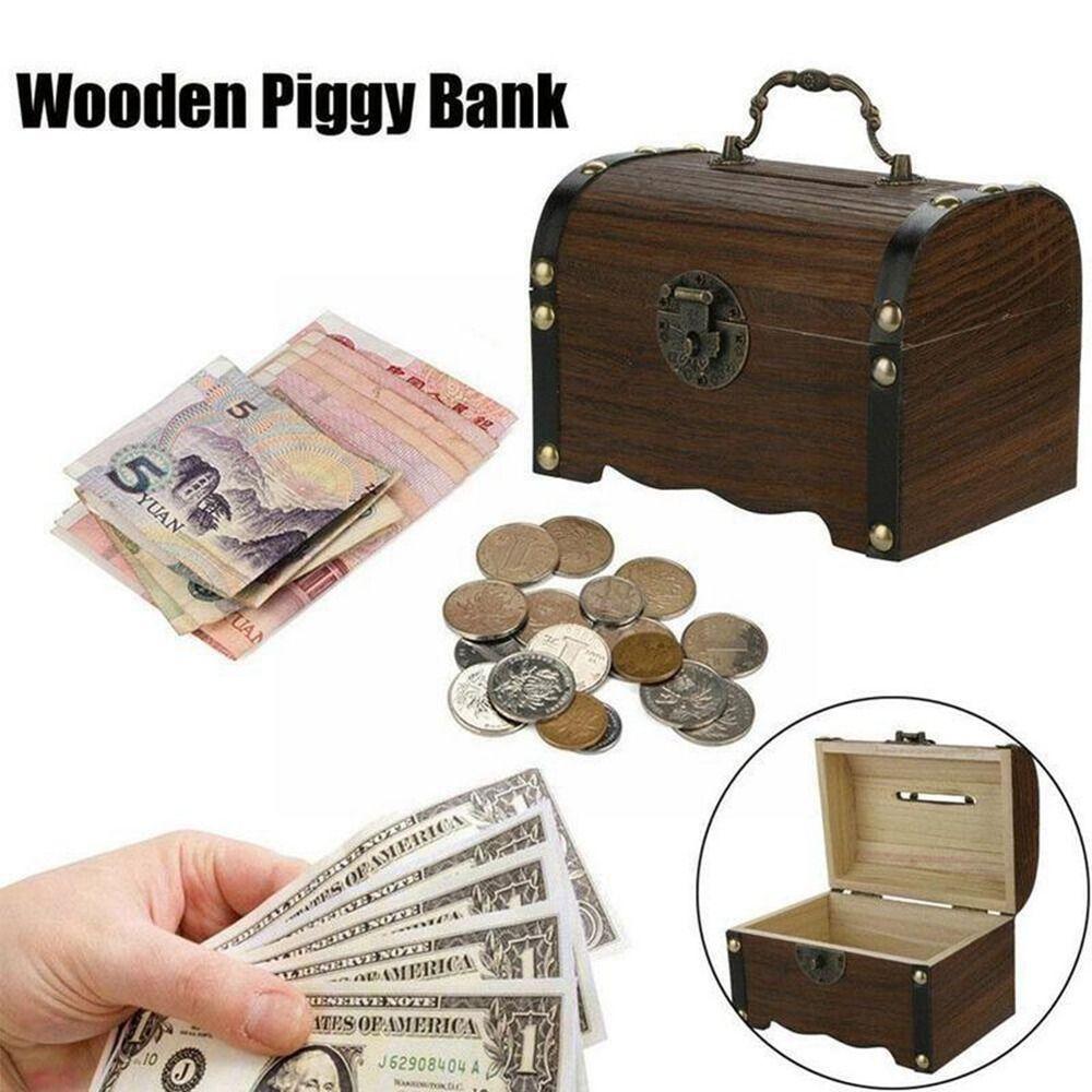 Wooden Vintage Home Decor With Lock Decorative Storage Box Treasure Box Money Saving Box Coin Boxes