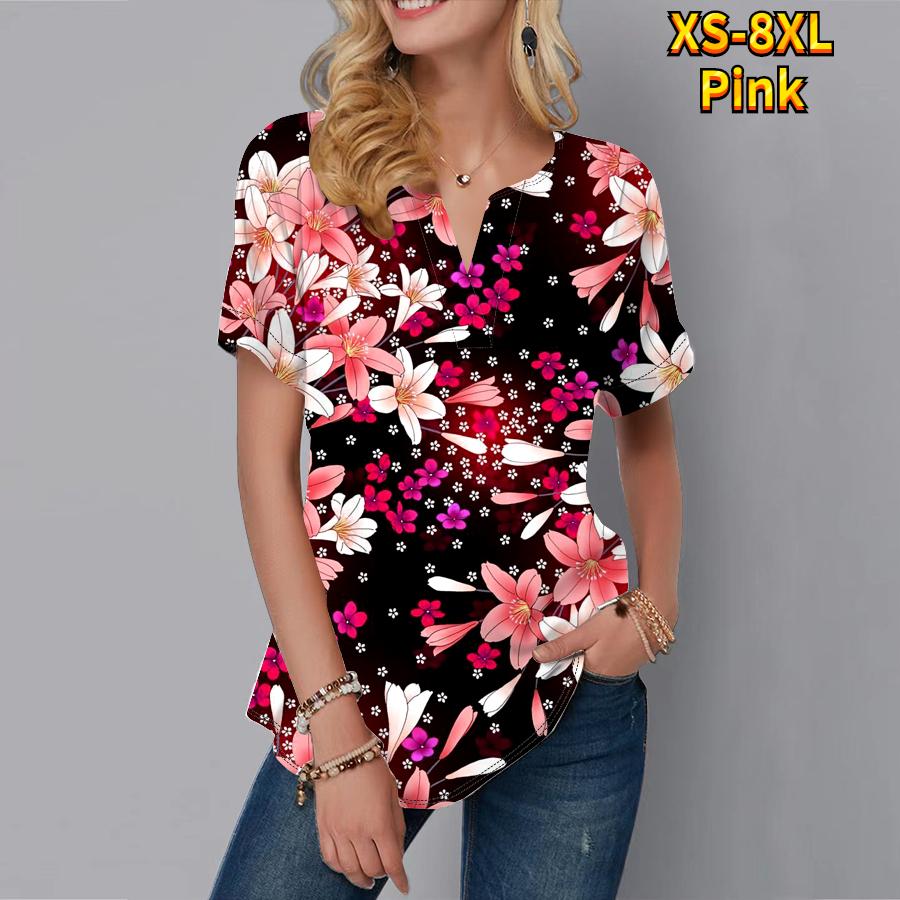 Женская летняя футболка с розовым цветочным принтом — фото 4