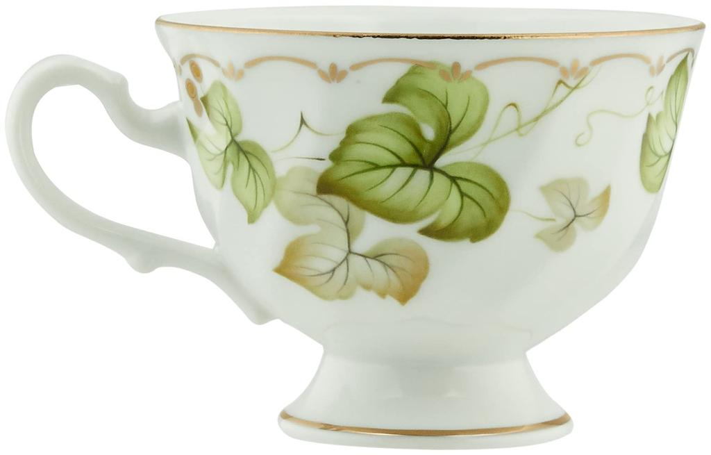 CeCera" Tea Time Collection Coffee Cup & Saucer, Green Leaf Pattern (Gift Boxed) CE1034-28K