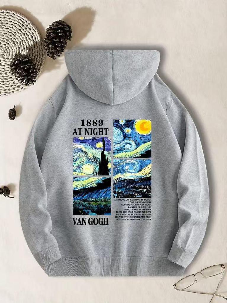 Van Gogh Starry Night Pattern Hoodie: Autumn/Winter Plus Velvet, Casual & Versatile