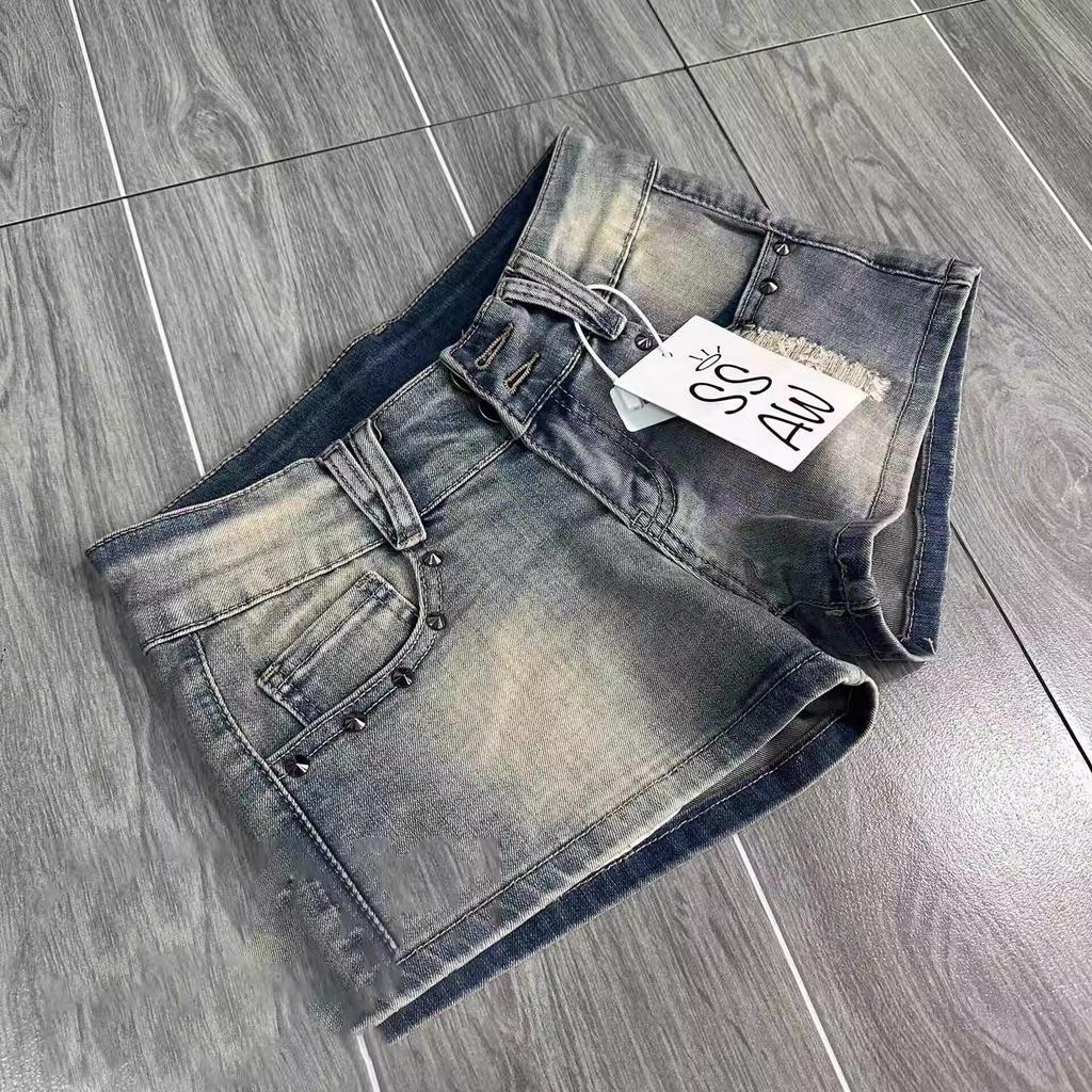Women's Low Waist Punk Rock Denim Shorts: Retro Slim Hip-Hugging Hot Pants