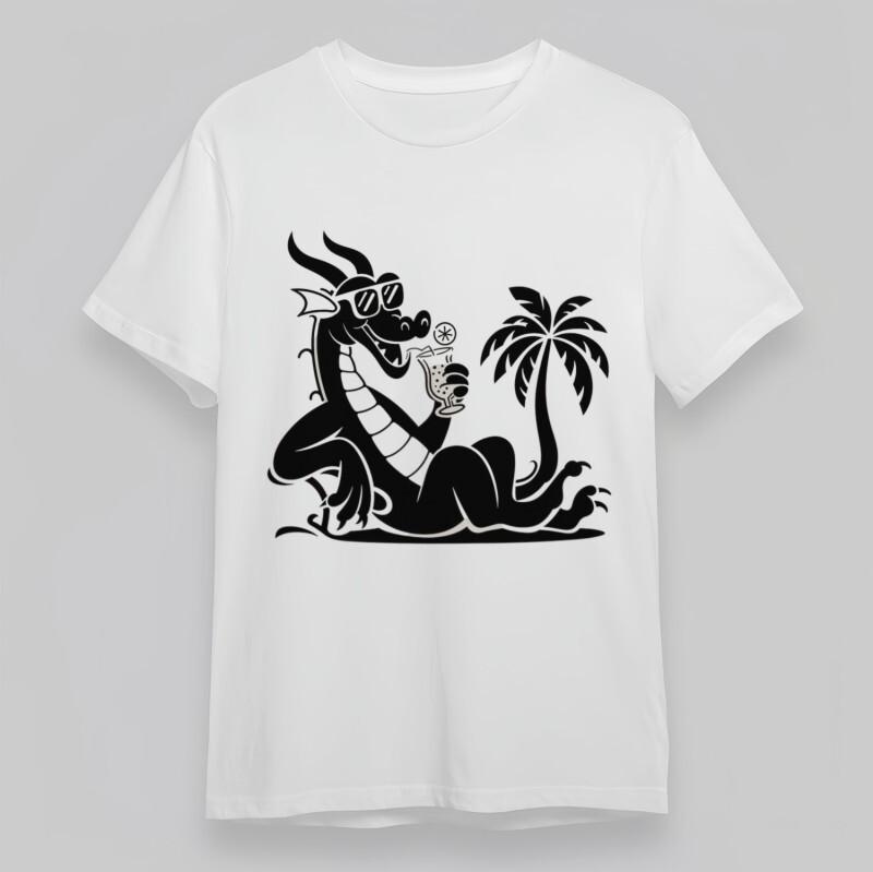 

Men s Comfortable Classic T-Shirt Chill Dragon With Tropical Drink Oversize Tee XL