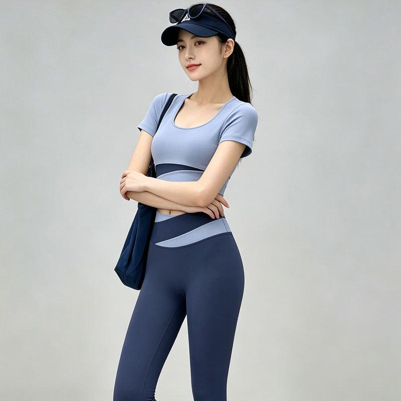 Contrasting Color Splicing Yoga Suit Women Can Wear Quick-drying Breathable Short-sleeved Trousers Pilates Sports Suit