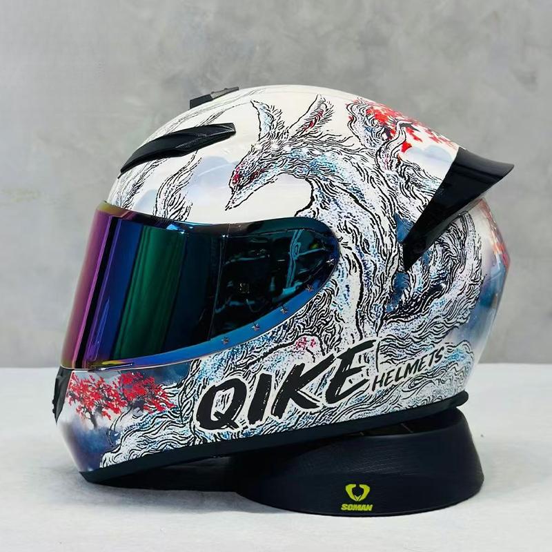 High-Definition Graphic Dynamic Dual R Full Face Motorcycle Helmet for Men Women City Commuting with Unique Artistic Designs