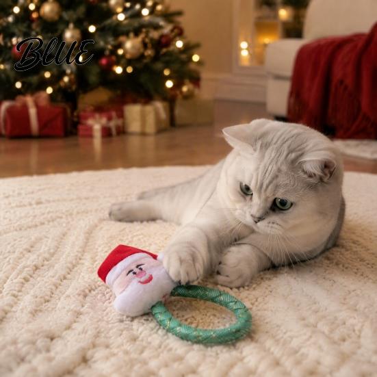Cat Chew Toys for Teeth Cleaning Christmas Catnip Toy Indoor Cats, Stuffed with Mesh Teething Relief Kittens Tube, Interactive Flexible Tube