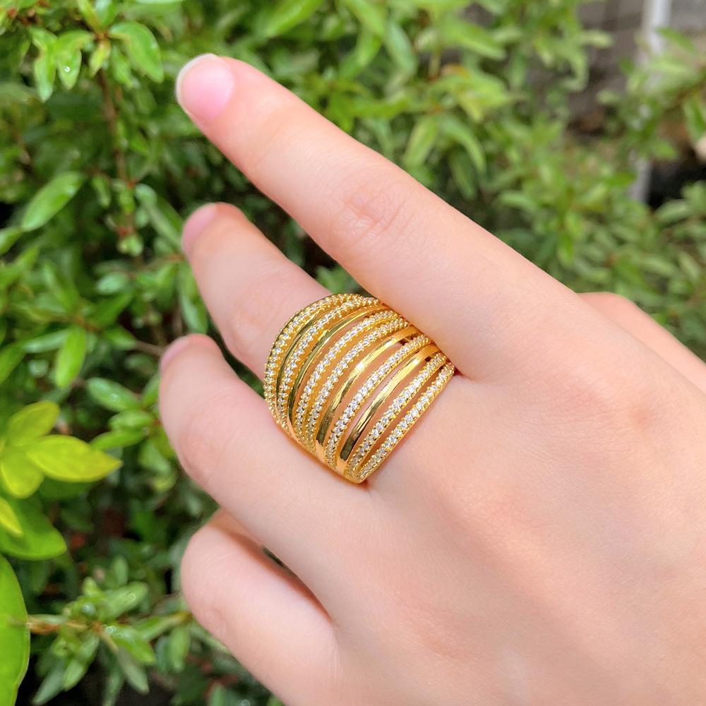 18K Gold Plated Ring, Women'S Jewelry Ring, Retro Multi-Row Zir*****Pen Ring.