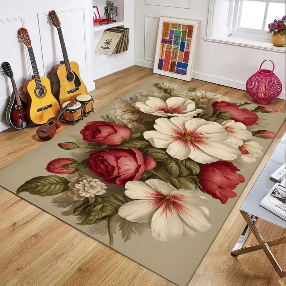 

Vintage Oil Painting Rose Lily Area Rug Classic Floral Botanical Soft Non-Slip Carpet Elegant Shabby Chic Home Decor for Bedroom 40X60CM