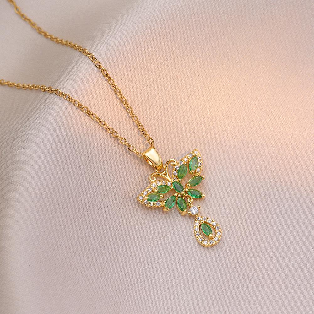 Butterfly Necklace with Color-Retaining Zircon - Fashionable, Versatile Women's Jewelry Accessory.