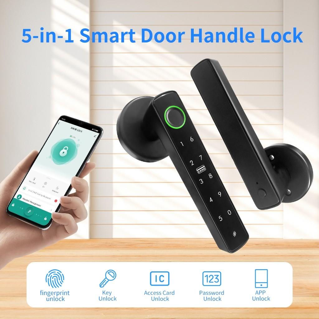 Tuya Digital Fingerprint Door Lock 5-in-1 Smart Door Handle Lock Bedroom APP Remote Unlock Electronic Lock