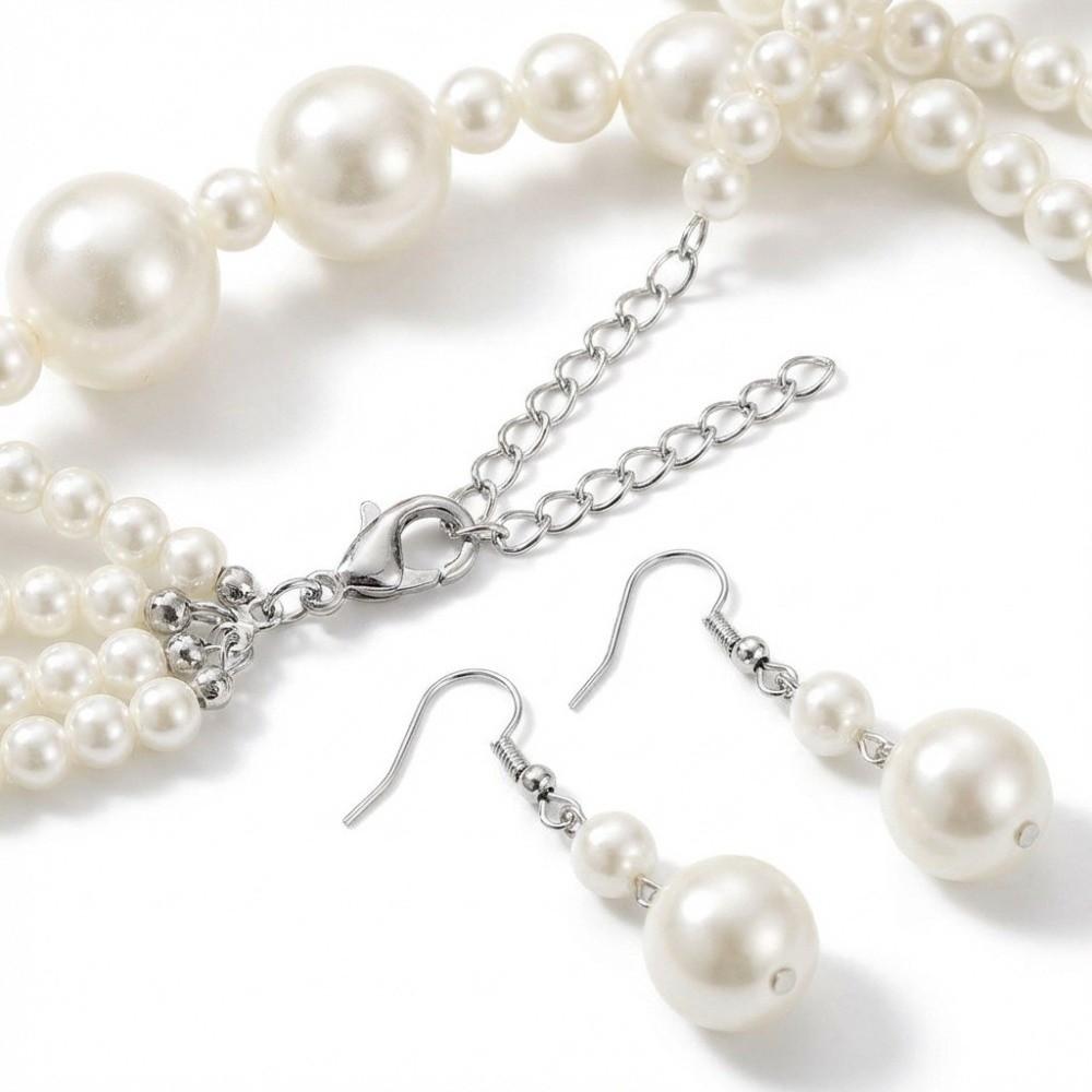 Mehrschichtige Imitationsperlenkette Elegante Mehrschichtige Halskette Perlenkette Partyzubehör