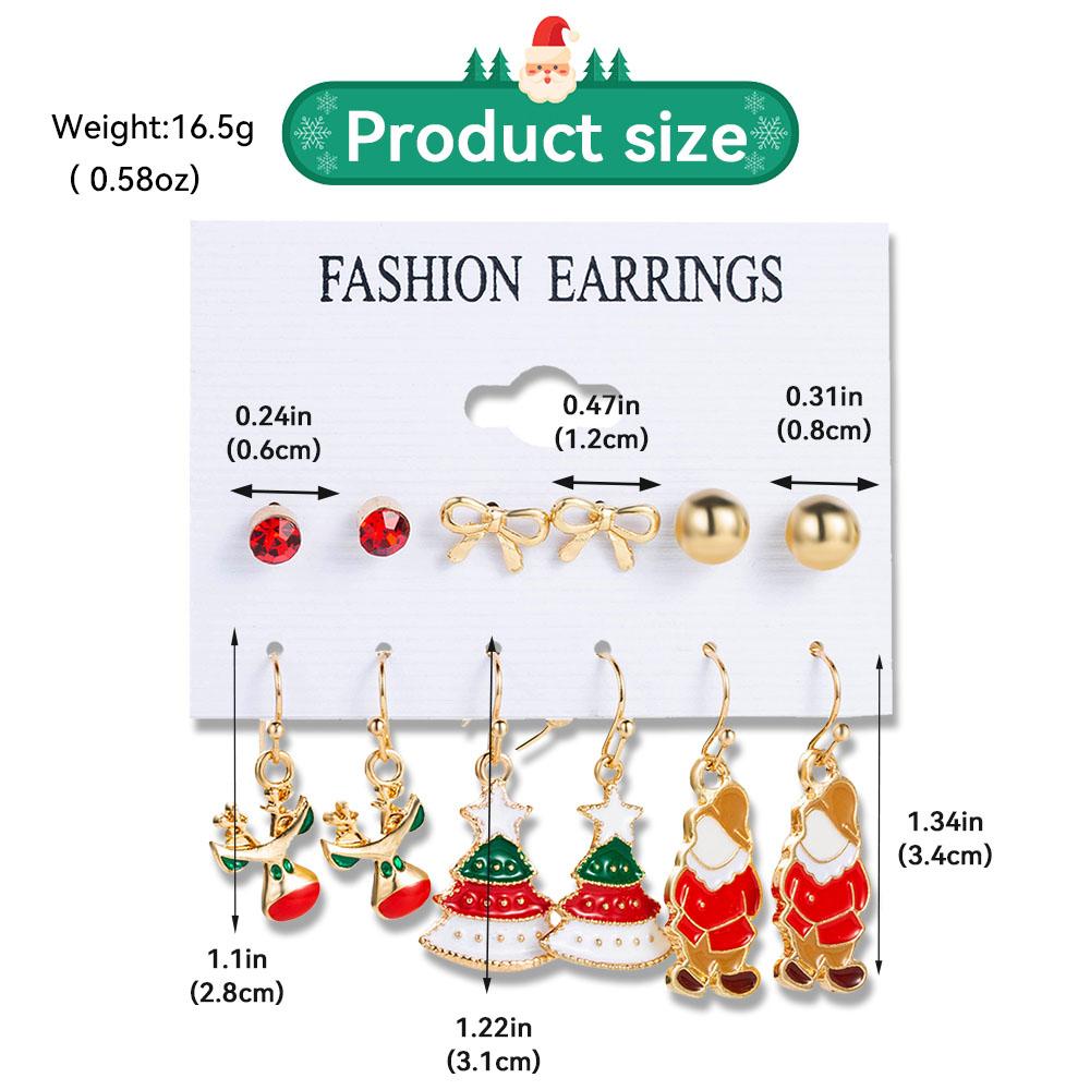 6 Pairs Of Women Earrings Christmas Series Christmas Tree Snowman Deer Pattern Earrings Fashionable Cute And Simple Accessories