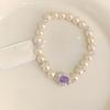 Hot Selling Pearl Beaded Bracelet 2025 New Oval Purple Zircon Pigeon Egg Elastic Rope Bracelet