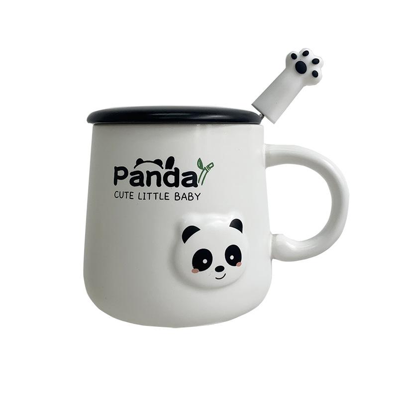 High Value Panda Mug with Lid Spoon Couple Ceramic Cup Children's Home Drinking Water Cup Office Coffee Cup