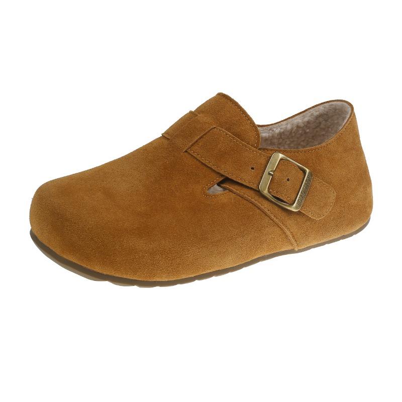 Cowhide version~ Genuine leather and velvet women's winter new one-pedal cotton shoes Doudou shoes