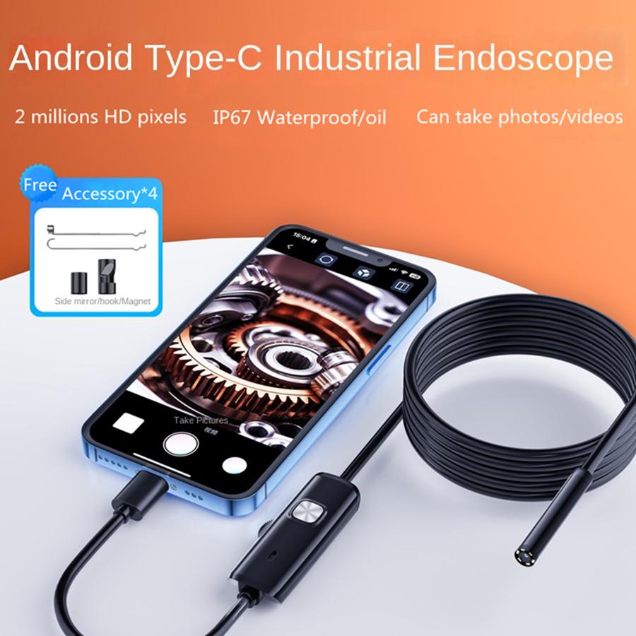 7.0MM TYPE-C iPhone Endoscope Camera Waterproof 6 LED Adjustable USB Android Flexible Inspection Borescope Cameras for Phone PC