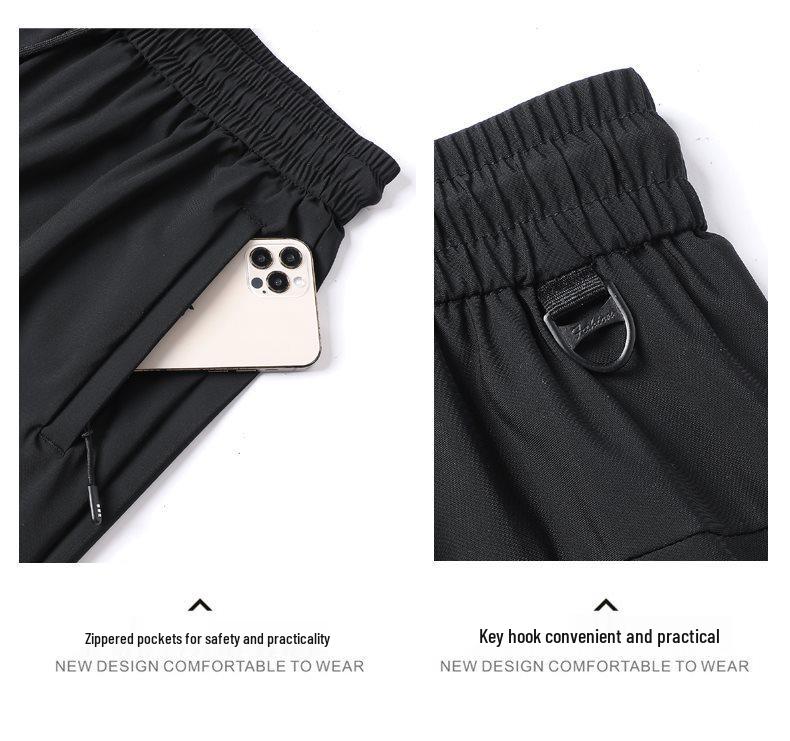 Men's Summer Ice Silk Quick-Dry Elastic Tapered Pants - Lightweight, Versatile, Casual Sportswear