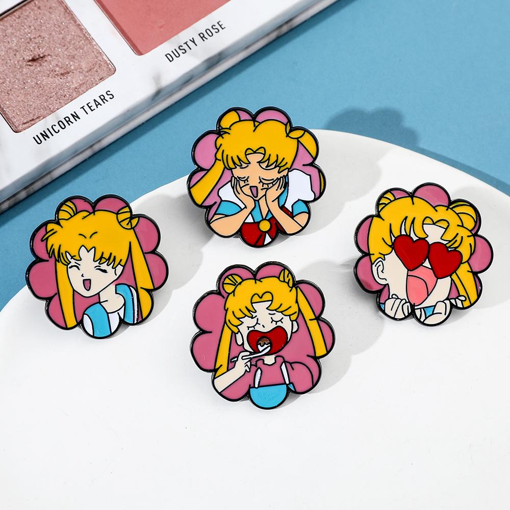 Cute Sailor Moon Brooch Cartoon Tsukino Usagi Metal Badge Enamel Pin Clothes Jeans Lapel Pin Jewelry Accessories Ornament