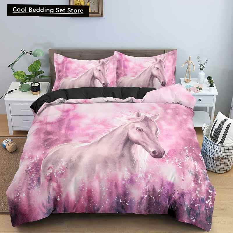 3D Horse Printing Duvet Cover Animal Bedding Set Twin Full Double Queen King Size for Kids Men Black Soft Quilt Cover Pillowcase