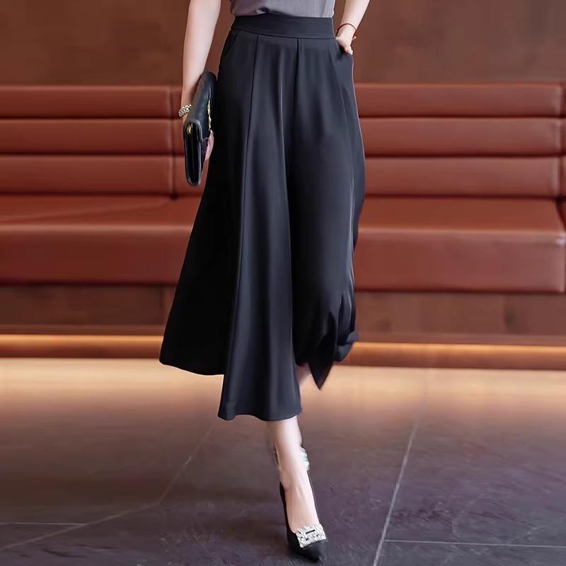 Women High Waist Wide Leg Cropped Pants Elegant Flowy Casual Office Trousers