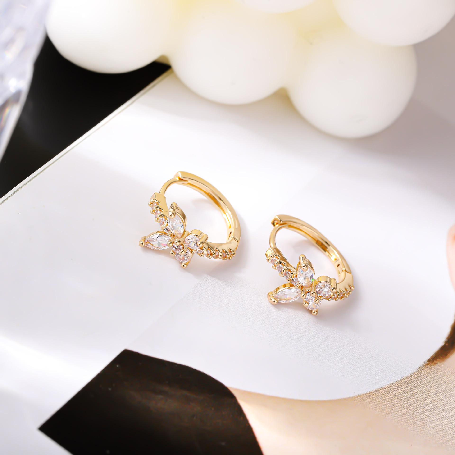 Japanese Delicate Diamond Butterfly Earrings - Elegant Small Hoops
