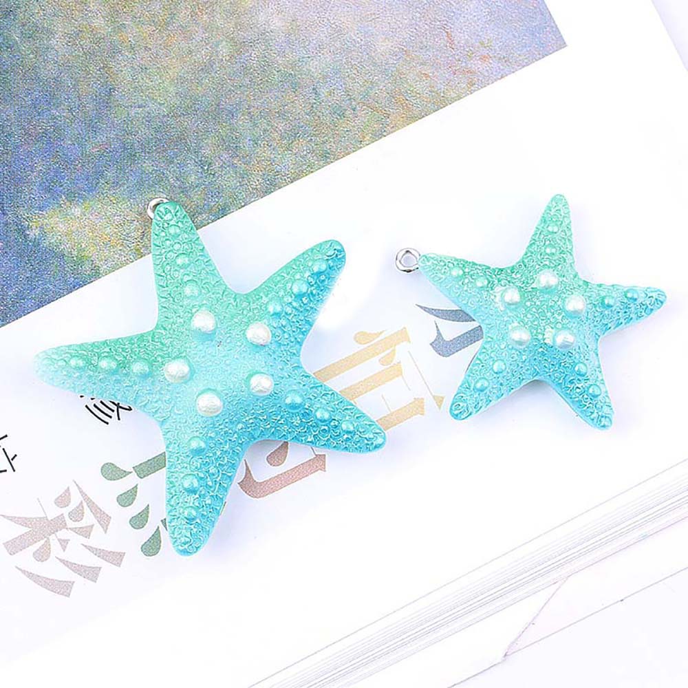 2 Pcs/Pack Gradient Starfish Pendant With Multicolor Resin Pearl Plane For DIY Bracelet Hair Earring Backpack Keychain Hanging Ornament Decor
