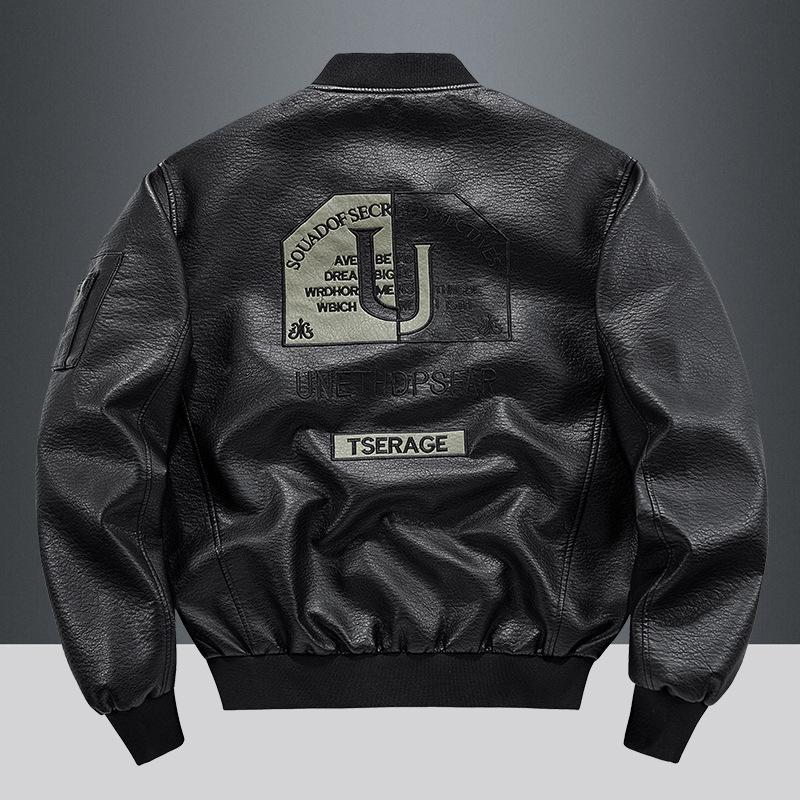 Herren Retro Locker Geschnittene Lederjacke - Frühling/Herbst Koreanischer Lässiger Stil Arbeitskleidung Revers Motorradjacke