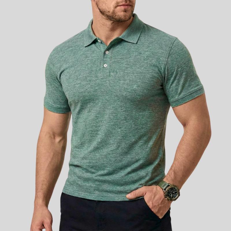 

Men Turn Down Collar Short Sleeve Polo Shirt Button Placket Slim Fit Solid Casual Business Tops S зелений