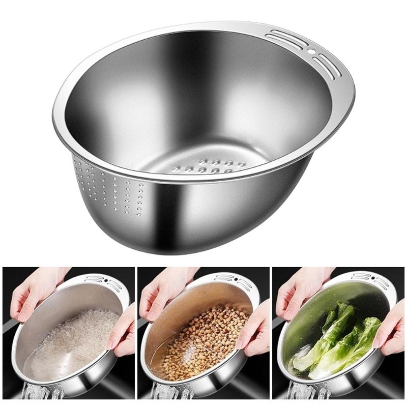 304Stainless Steel Kitchen Basin Serving Basket Washing Basket Kitchen Colander Washing Bowl for Rice and Vegetables