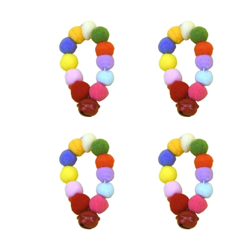 4pcs Festival Plush Pet Collars with Pompoms Bells Charm Colorful Furry Birthday Collar for Cats and Dogs