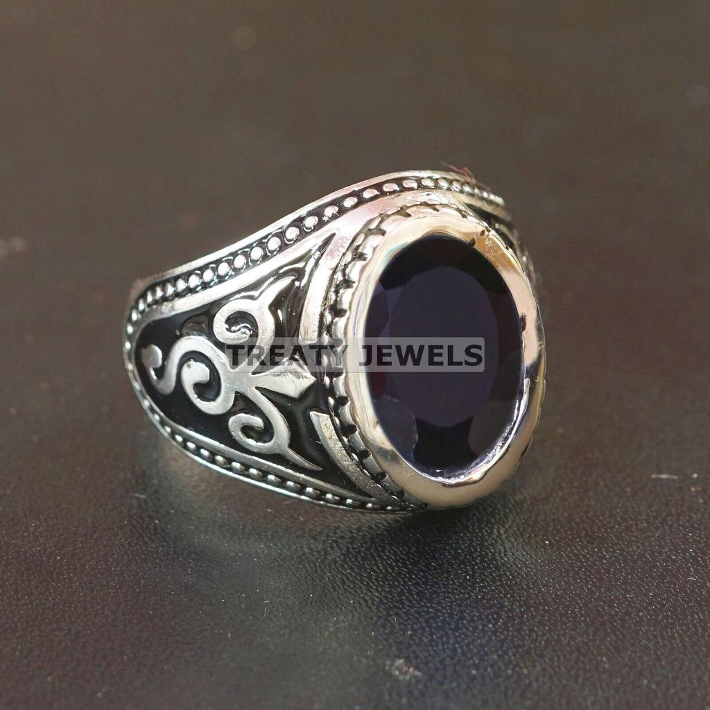Black Onyx Oval Cut Gemstone With 925 Sterling Silver Ring For Men's #A814 JL375666903800