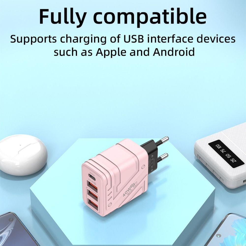4 Ports 40W Charger Plug EU/US/UK USB C Charger Phone Charger Adapter for iPhone/Xiaomi/Samsung