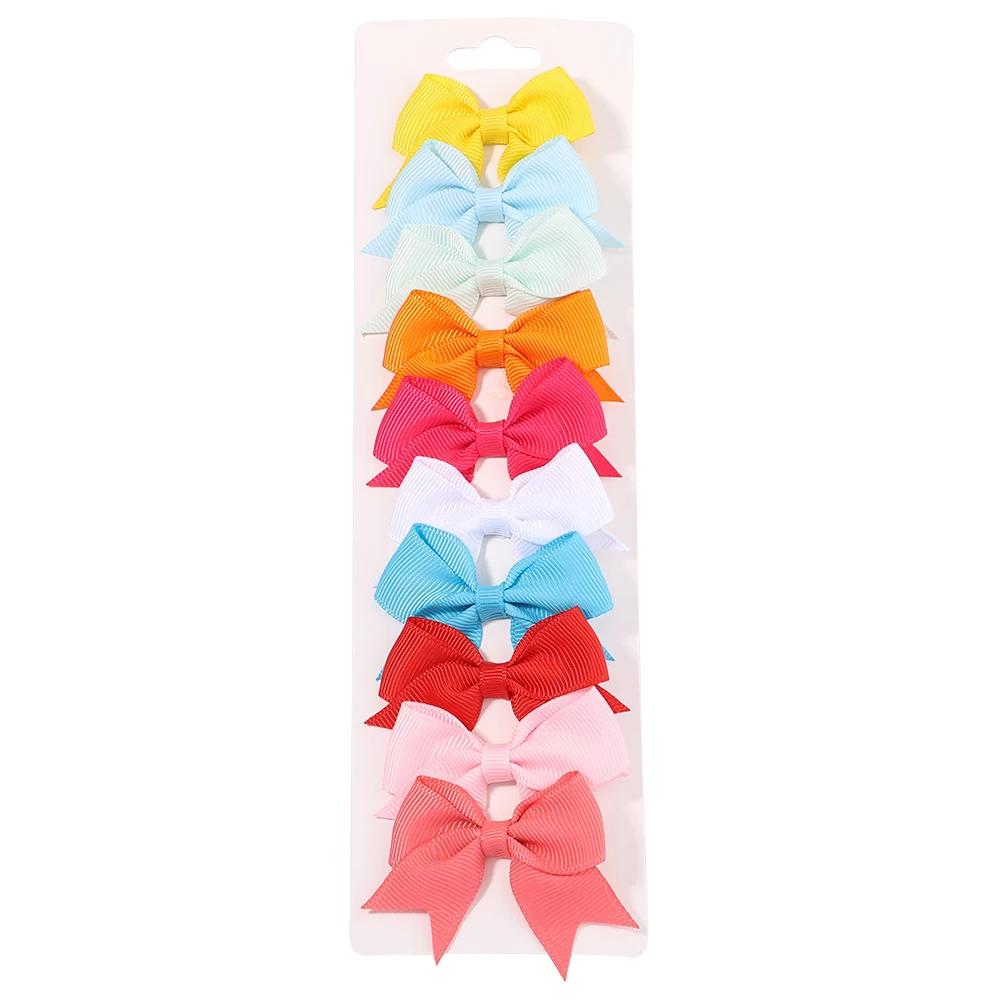 10Pcs/lot Kids Solid Color Ribbon Baby Bows Hair Clips for Baby Girls Handmade Bowknot Hairpin MiNi Barrettes Hair Accessories