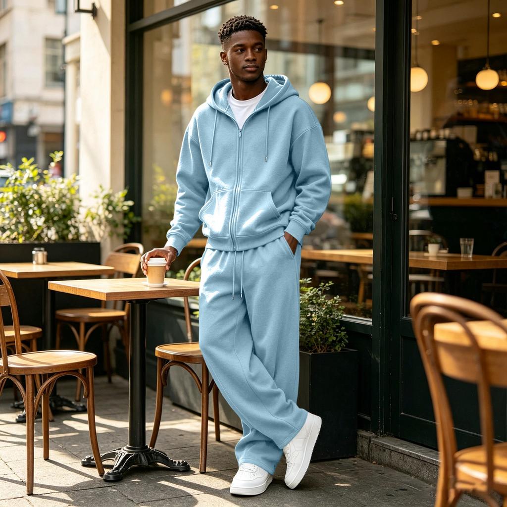 Men's 2 Piece Tracksuit Set with Loose Fit Zip Up Jacket and Sweatpants Casual Versatile Sportswear