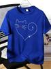 Heart Shaped Cat Line Art Paw Detail Print Unisexs Crew Neck Short Sleeve Casual Basic Summer Daily Soft Comfort Fit Wear Tee Shirt
