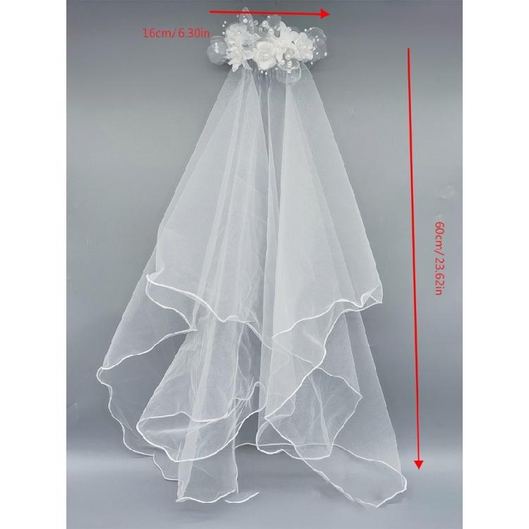 Sophisticated White Bridal Veil Double Layer with Artificial Pearls Edge Fashionable Wedding Veil For Bride